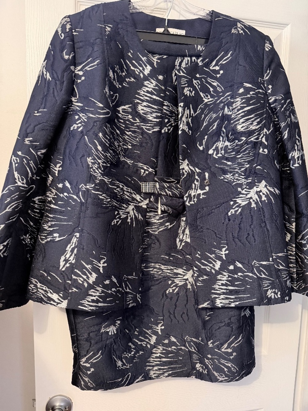 Navy and Silver Brocade Suit